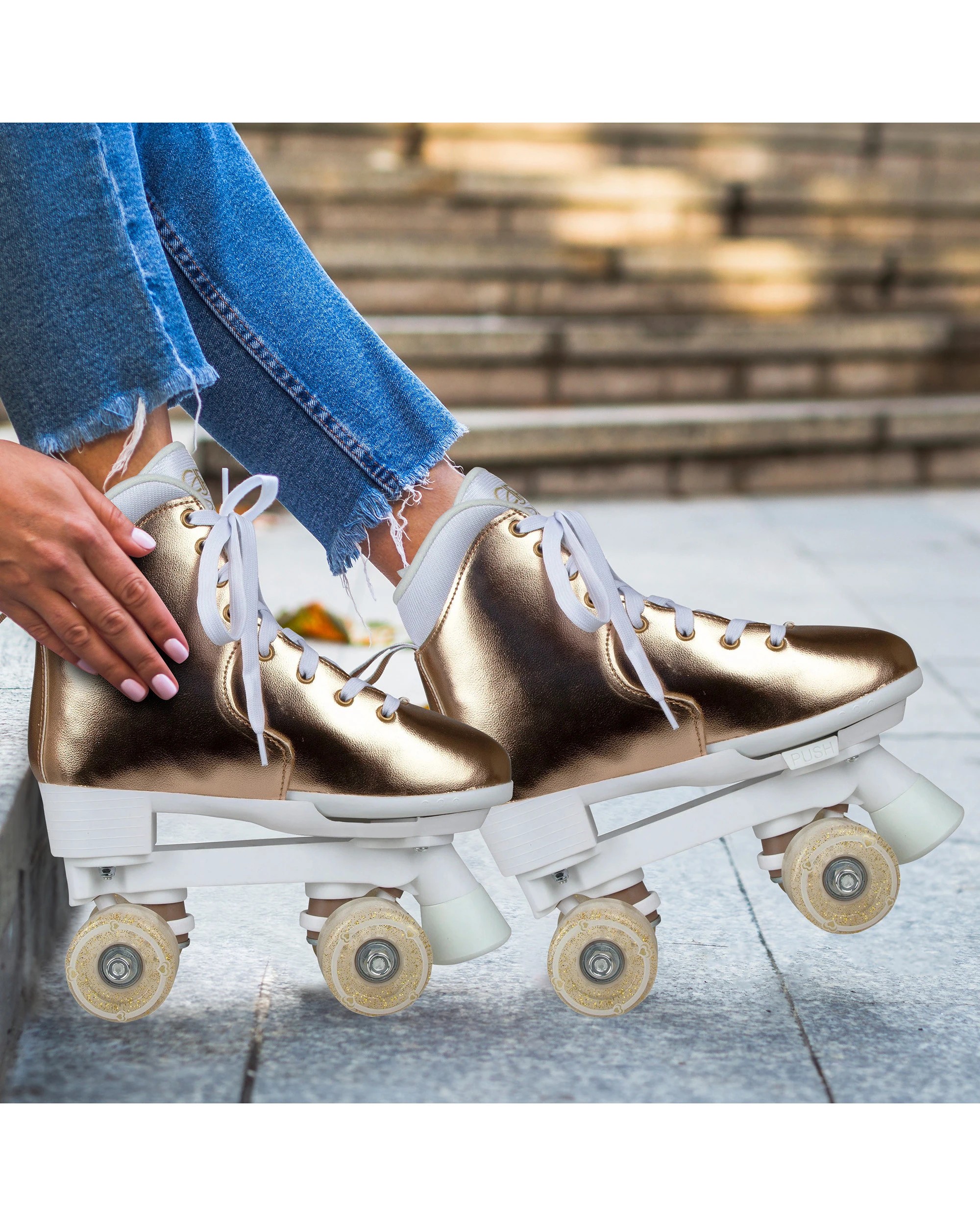 6 Circle Society Adjustable Quad Kids Metallic Rose Gold Rhythm Roller Skates, 6 of 9