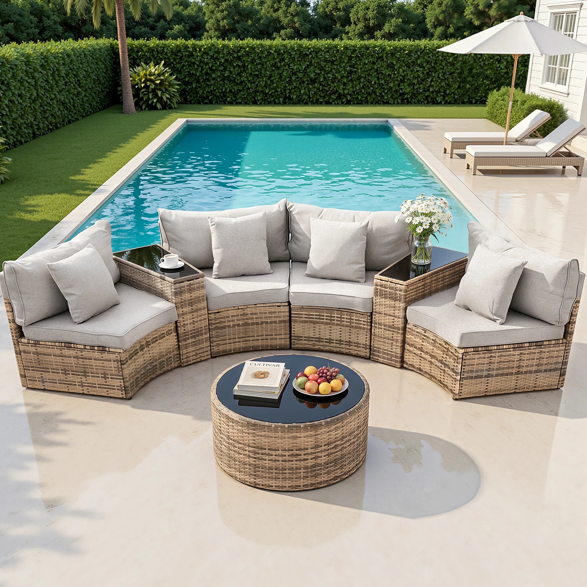 2 Gardeon 4 Seater Outdoor Sofa Set with Cushions 7PCS Table Chair Rattan Patio Furniture Coffee Table Side Tables - Brown, 2 of 7