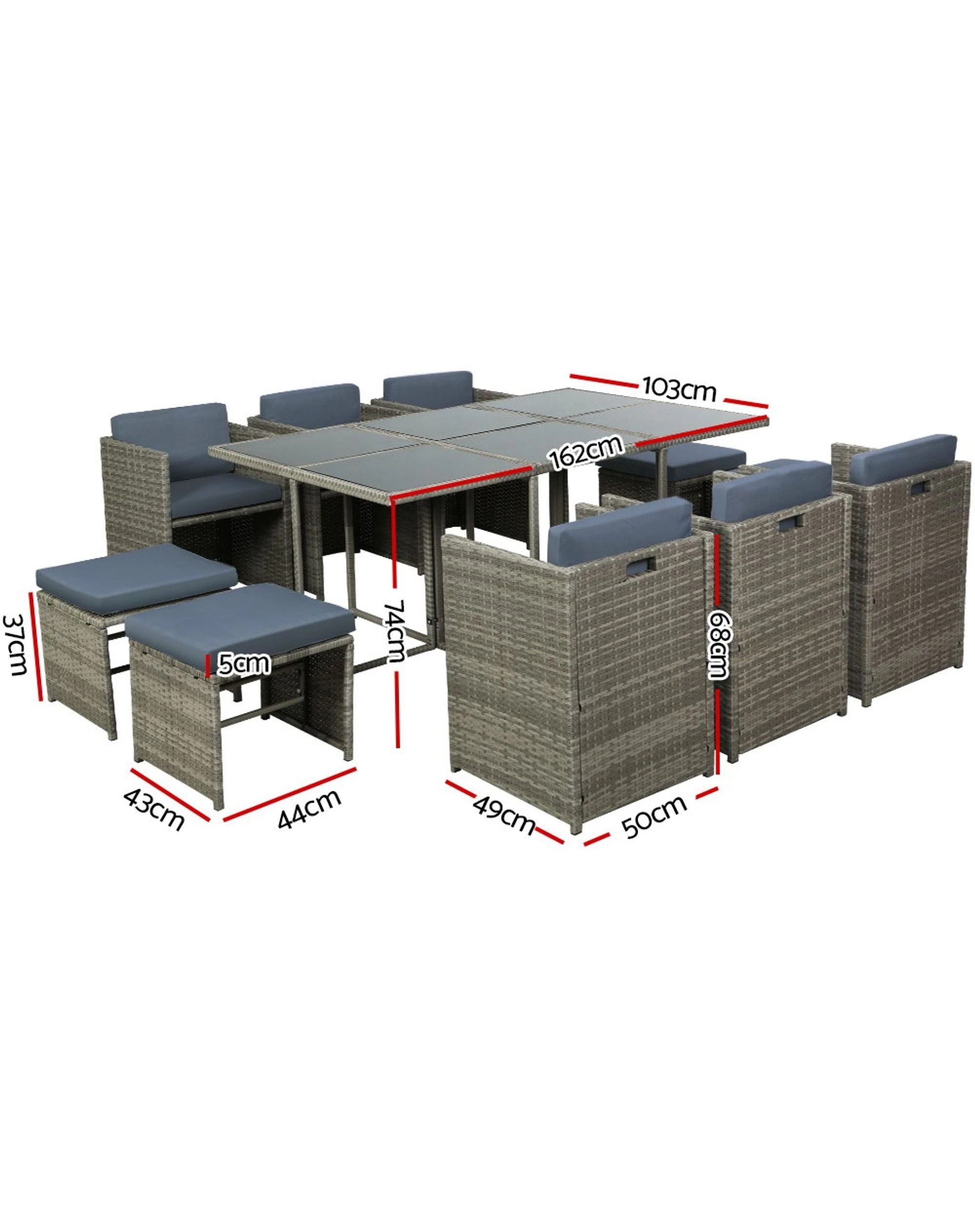 3 Gardeon Outdoor Dining Set 11 Piece Wicker Table Chairs Setting
 - Grey, 3 of 3