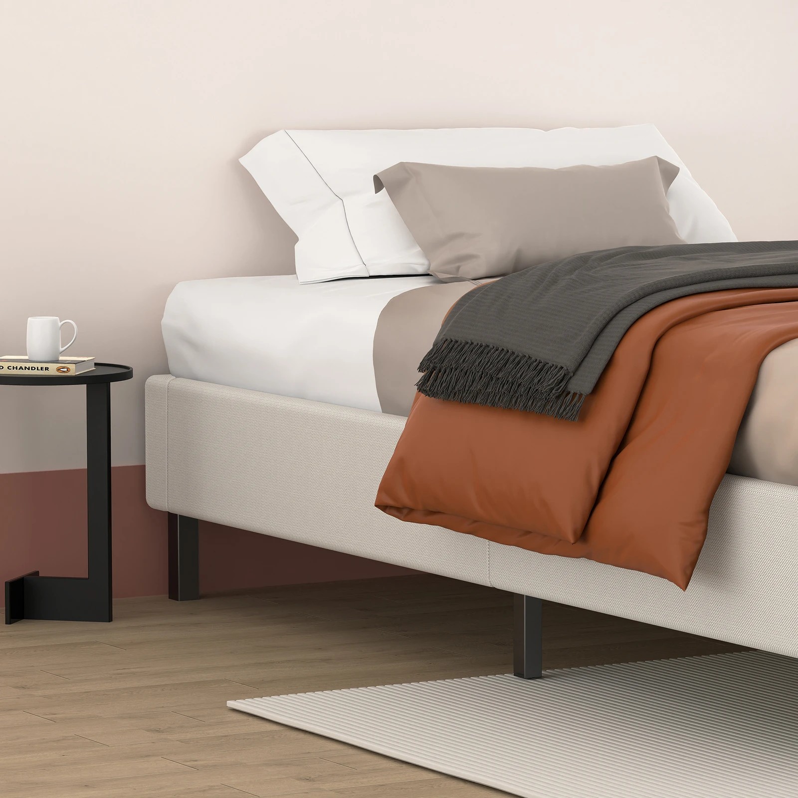 4 Alfordson Bed Frame King Single Mattress Base Foundation Beige Fabric Basel - Beige, 4 of 10