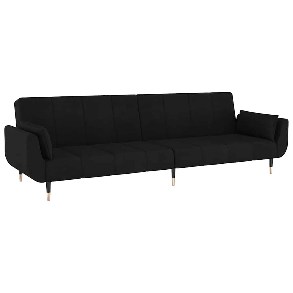 2 vidaXL 2-seater Sofa Bed With Two Pillows Velvet - Black, 2 of 8