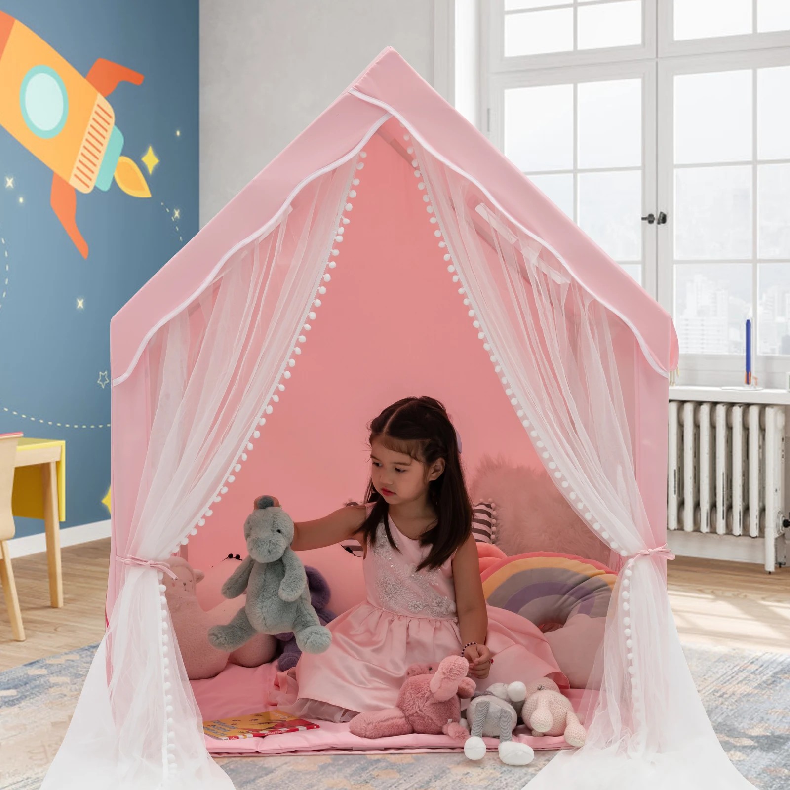1 Costway Playhouse Play Teepee Tent Princess Castle - Pink, 1 of 1