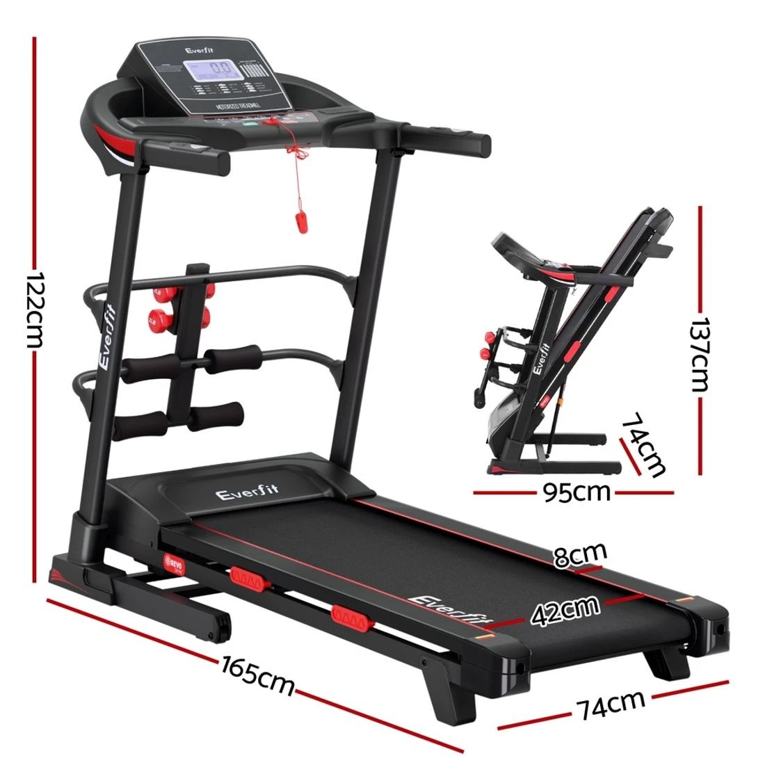 2 Everfit Treadmill Electric Home Gym Fitness Exercise Machine w/ Sit Up Bar - Black, 2 of 6