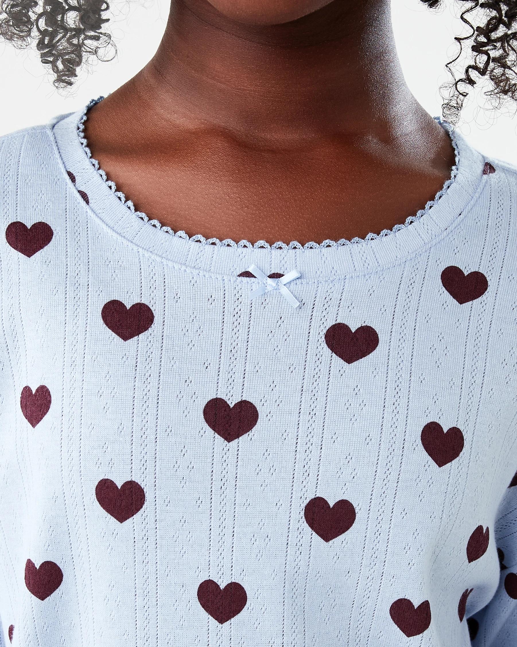 4 Pointelle Long Sleeve Pyjama Set Blu Heart, 4 of 7