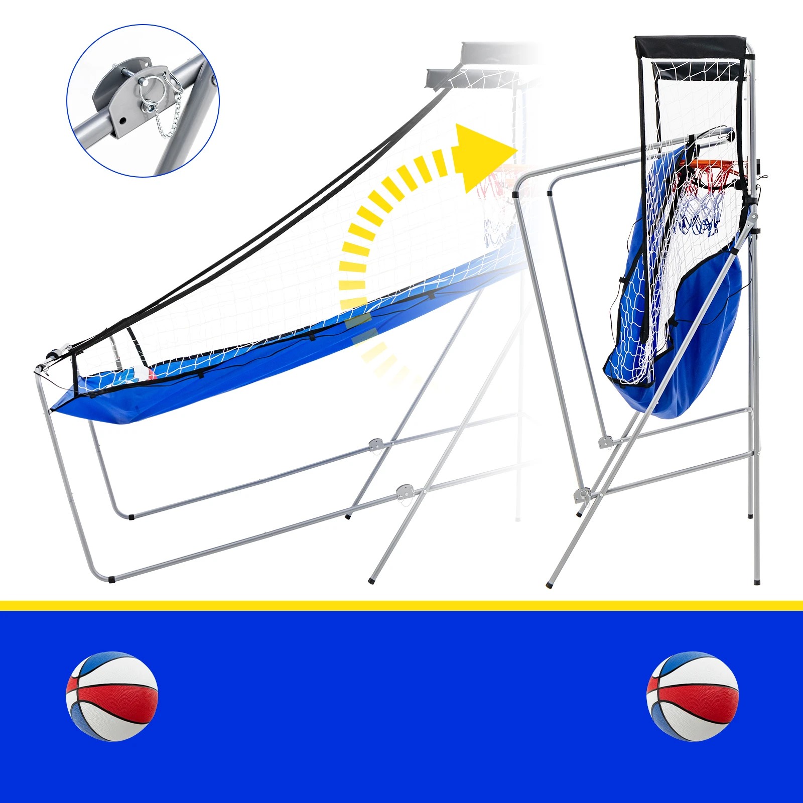 5 Costway Foldable Basketball Arcade Game Electronic Double Basketball Hoop Game w/4 Balls & Hand Pump - Blue, 5 of 7