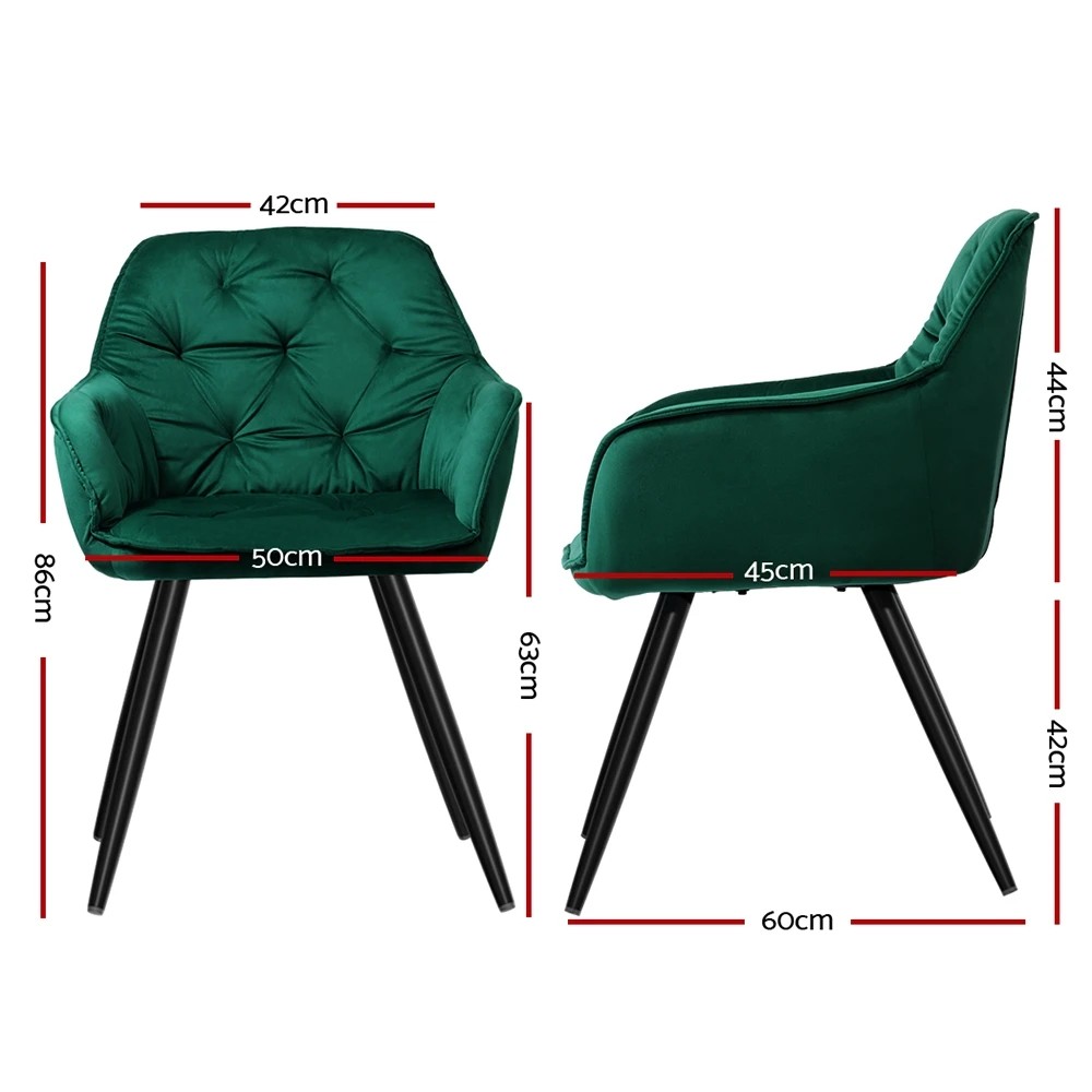2 Artiss Dining Chairs Set of 2 Diamond Tufted Armchair - Green, 2 of 5