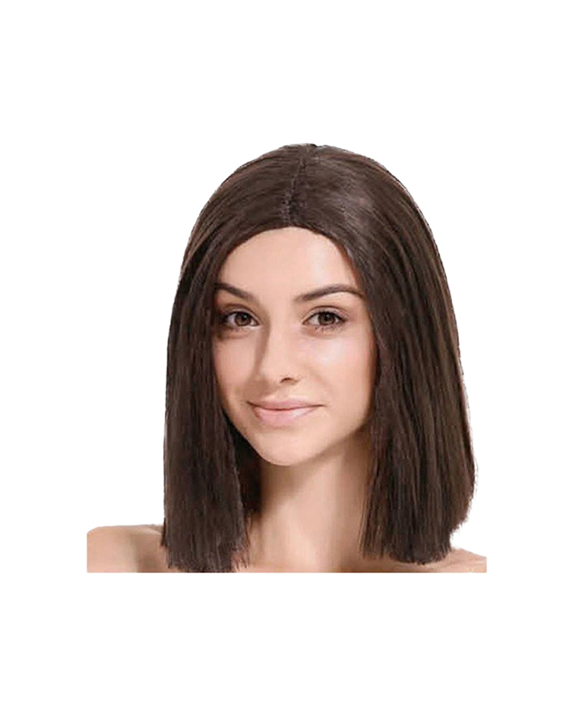 1 JD Party Shoulder Length Straight Long Bob Lob Wig Centre Parting - Brown, 1 of 1