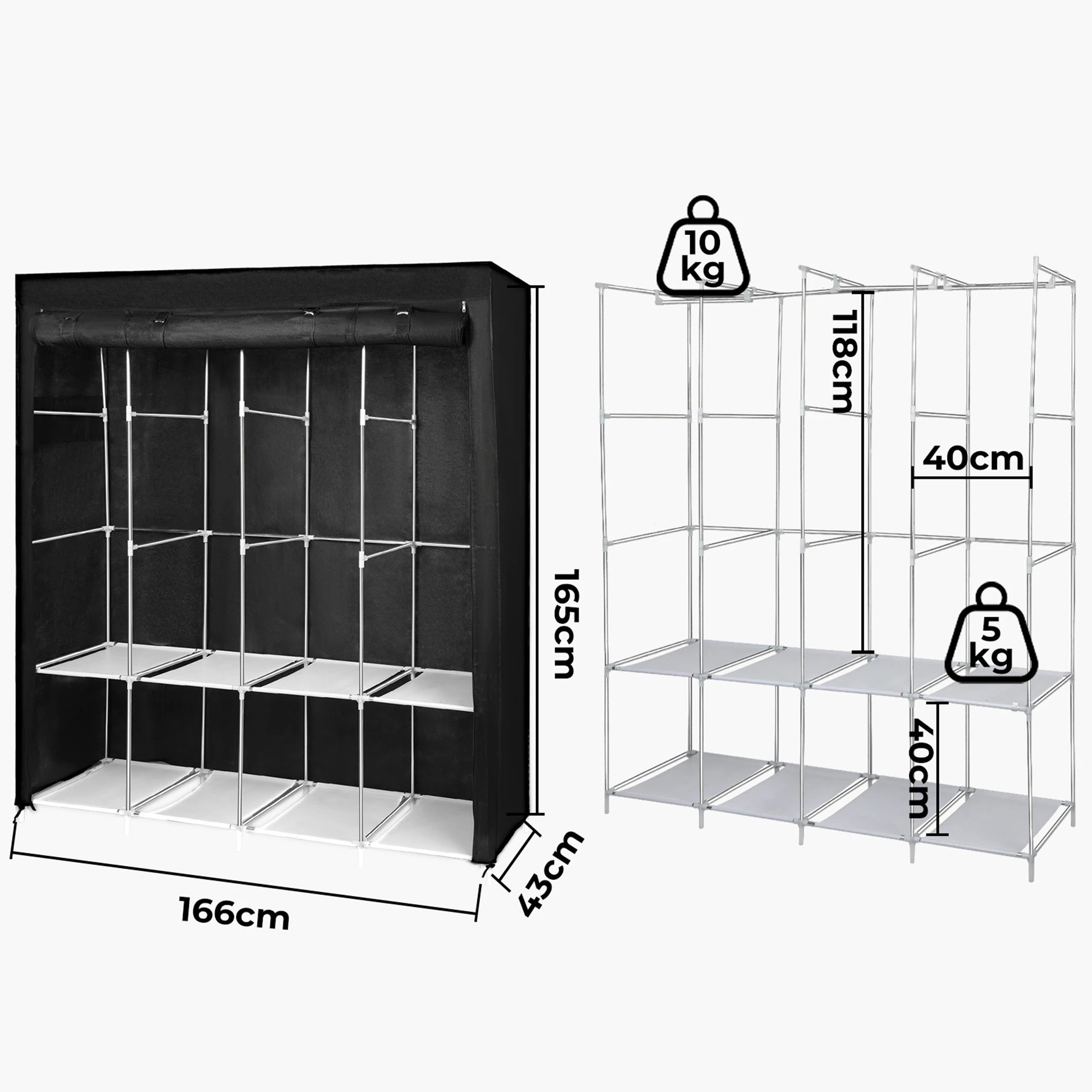 3 Levede Closet Wardrobe Fabric - Black, 3 of 10