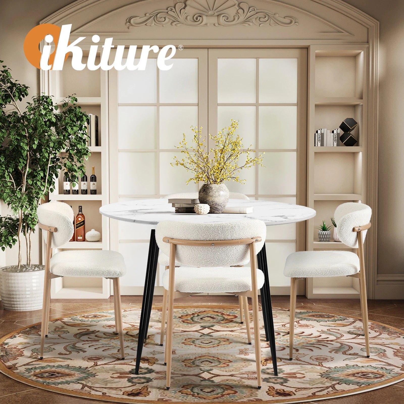 6 Oikiture 110cm Round Dining Table with 4x Dining Chairs Boucle - Multi, 6 of 9