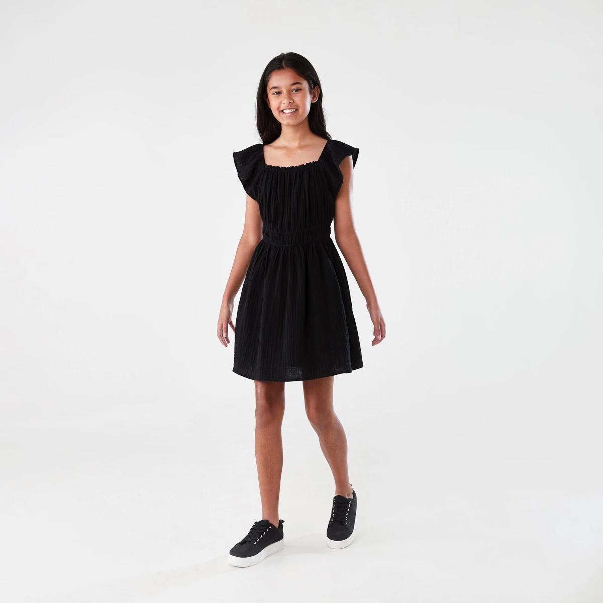 7 Shirred Frill Dress BLACK, 7 of 8