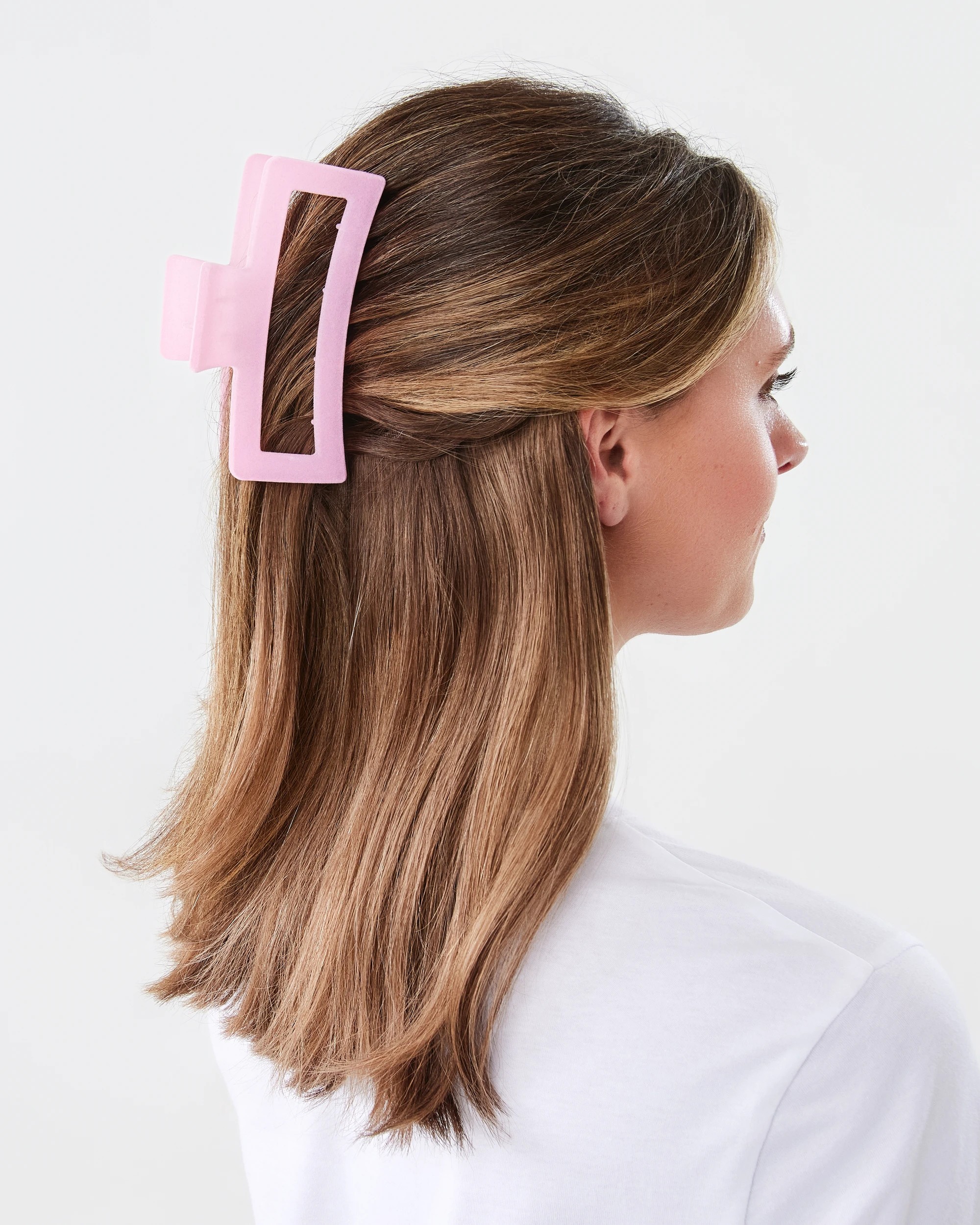 3 Pink Velvet Rectangle Claw Hair Clip, 3 of 4