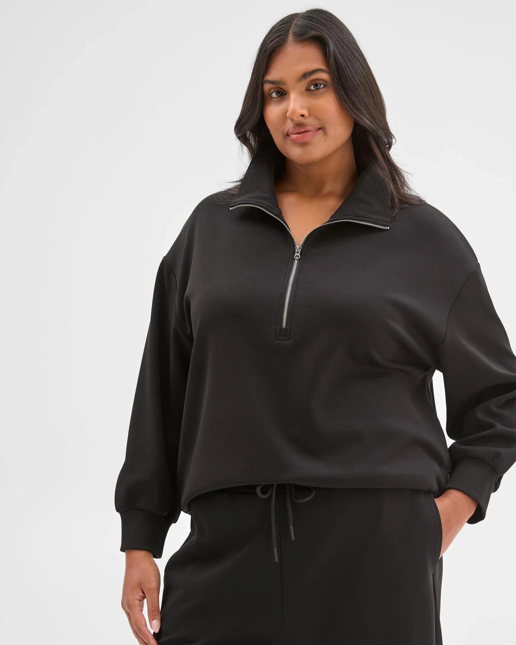 5 Target Curve Plus Size Active Studio Lounge Half Zip Knit Jumper BLACK, 5 of 5