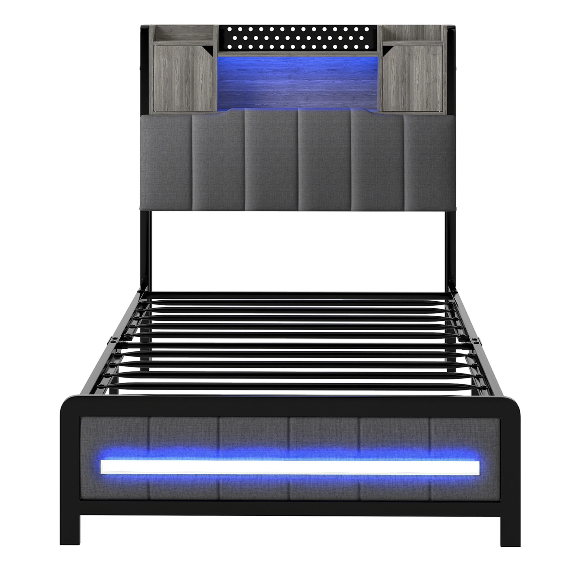 2 Levede Single Bed Frame with LED USB and Storage Bedhead, 2 of 9