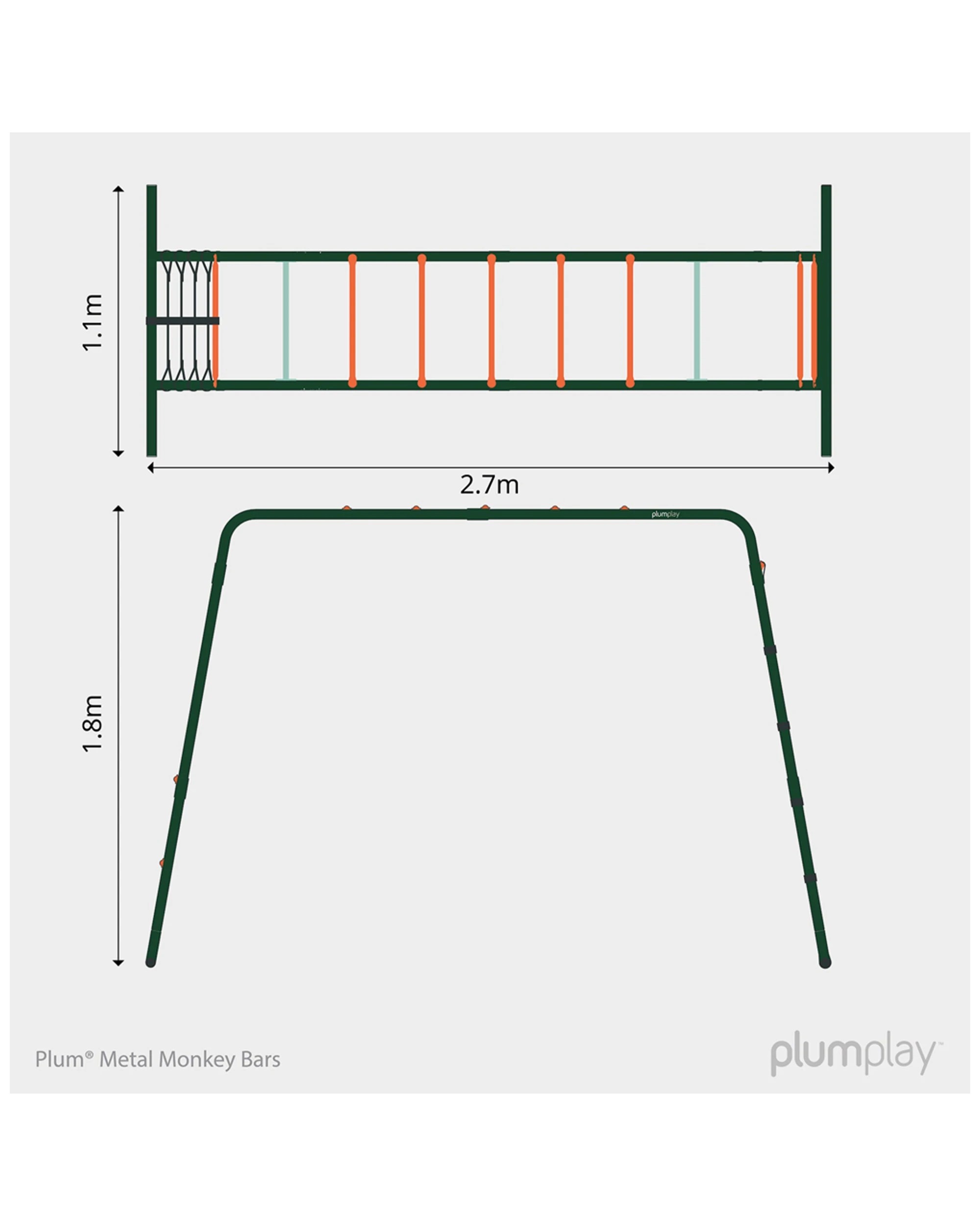 3 Plum Play Au Metal Monkey Bars Climbing Frame With Cargo Net 160x250x180cm - Green, 3 of 6
