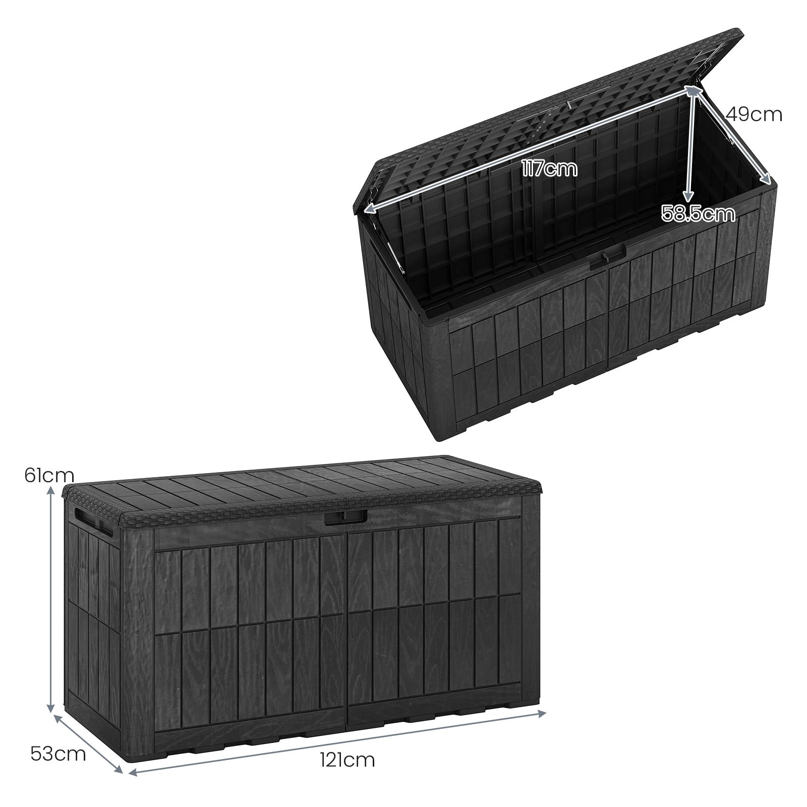 2 Costway 380L Outdoor Deck Box Patio Bench All-Weather Storage Bin w/Handles - Black, 2 of 6