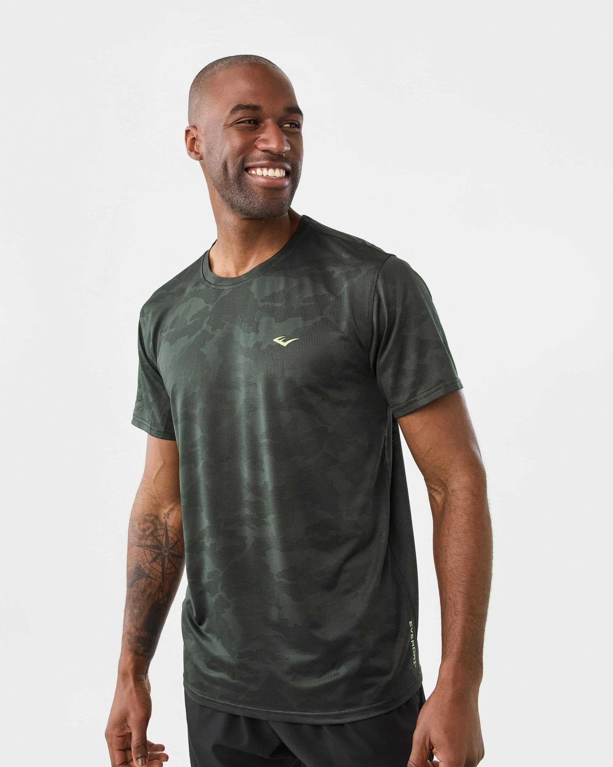 2 Everlast Mens Evertech Jaquard Training T-shirt Green Camo, 2 of 7