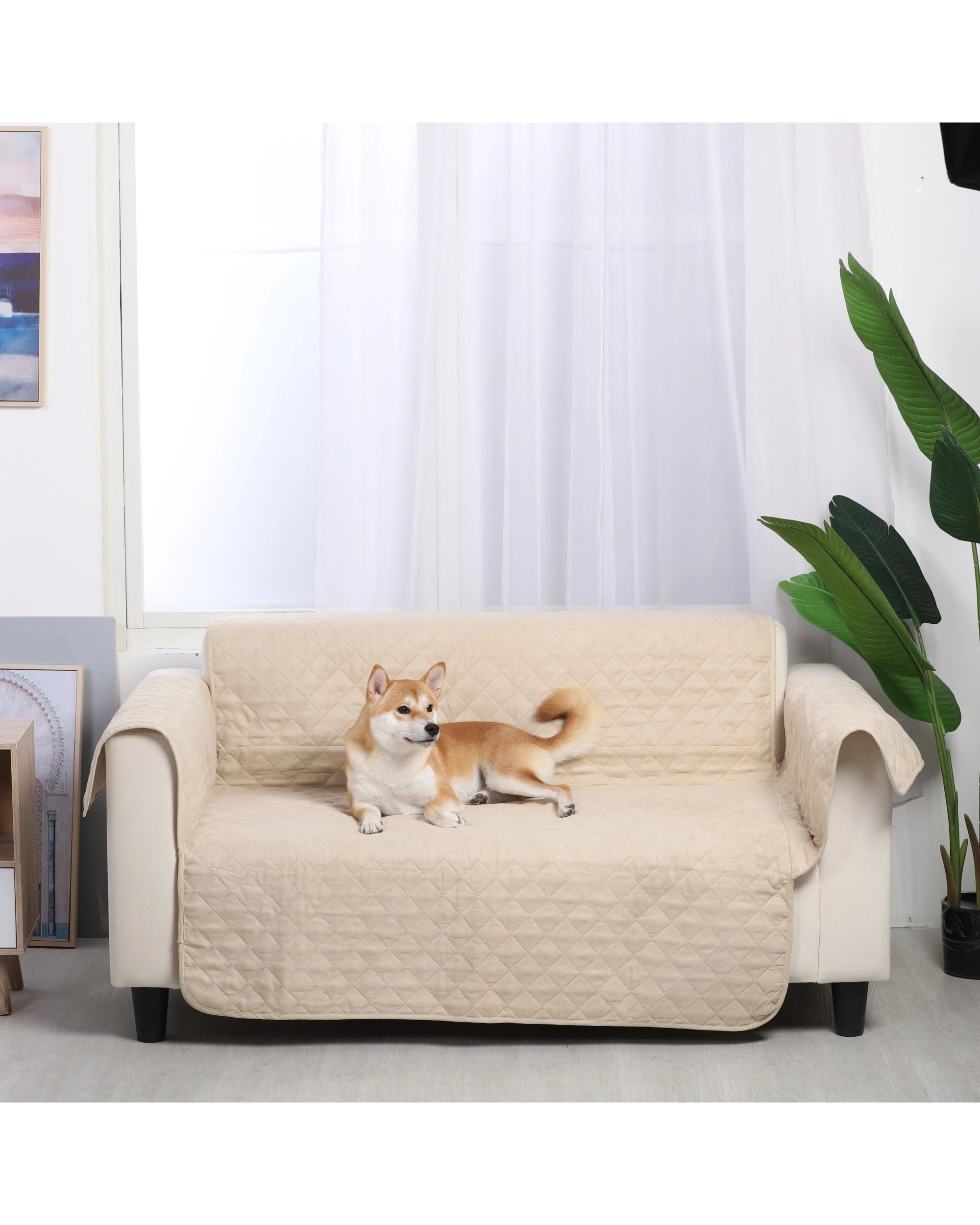 1 Charlie's Cosy Quilted Sofa Protector Cover for Loveseat Oat - Cream, 1 of 6