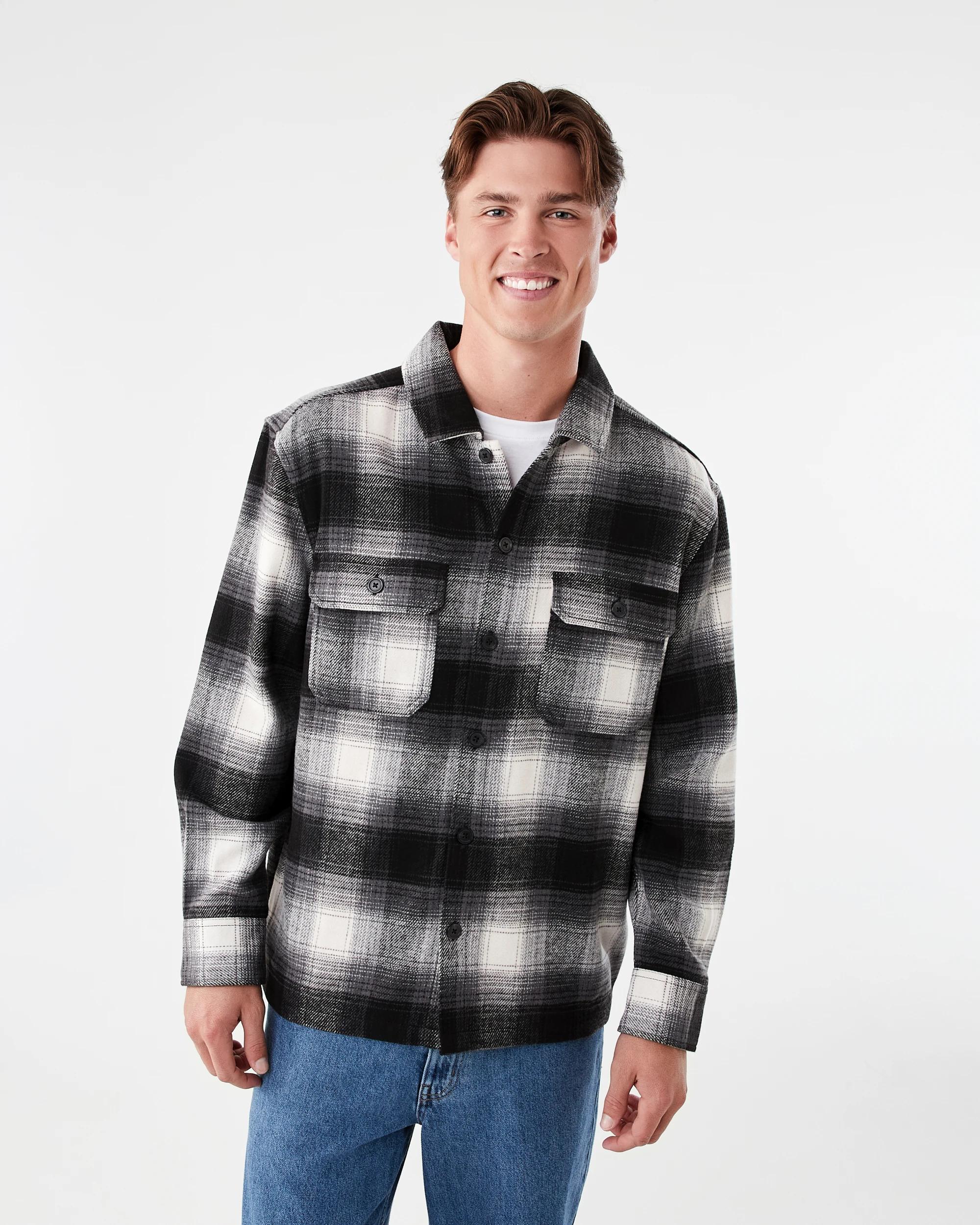 1 Long Sleeve Check Overshirt Blk Check, 1 of 9