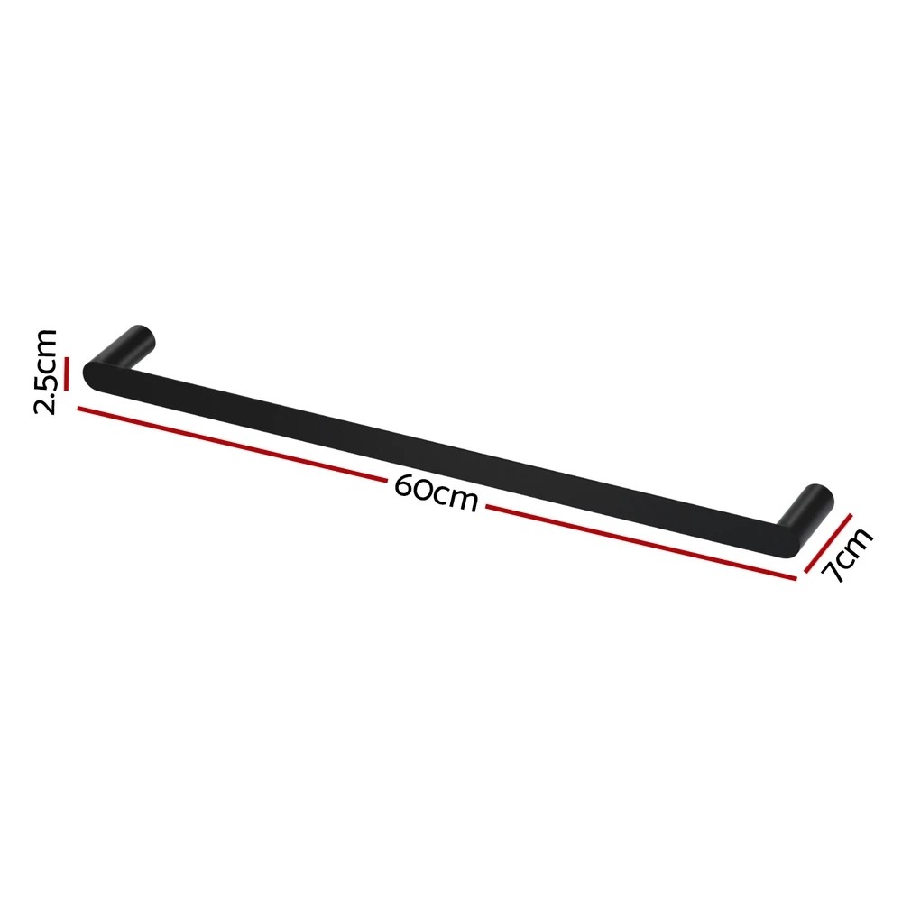 1 Towel Rail Rack Holder Single 600mm Wall Mounted Stainless Steel - Black, 1 of 2
