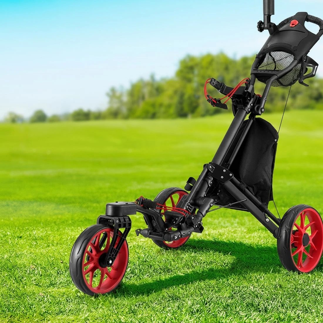 5 Everfit Golf Buggy Foldable Trolley Golf Cart Swivel Wheel Umbrella Bottle Stand - Red, 5 of 6