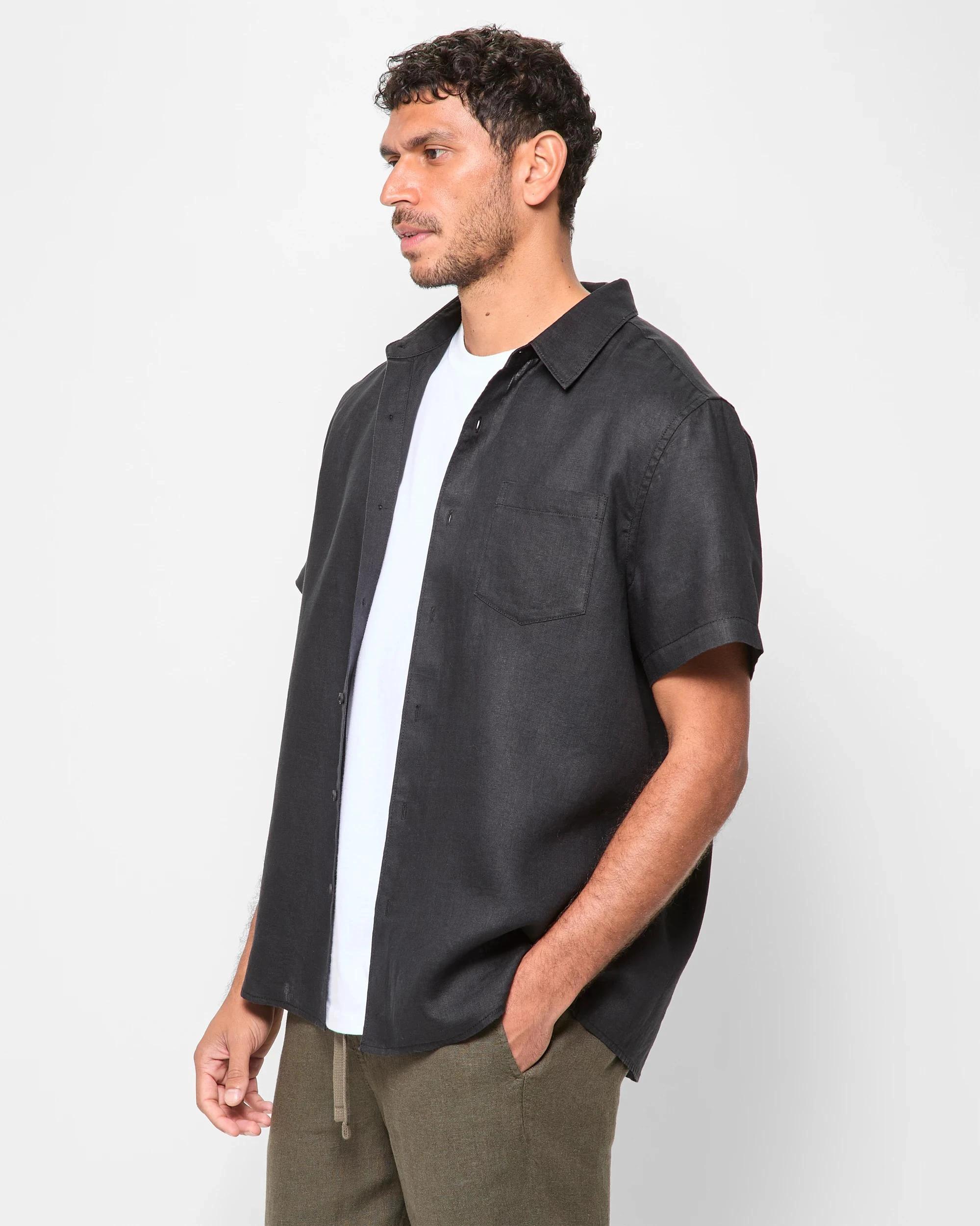 3 Target Man European Linen Short Sleeve Shirt BLACK, 3 of 7