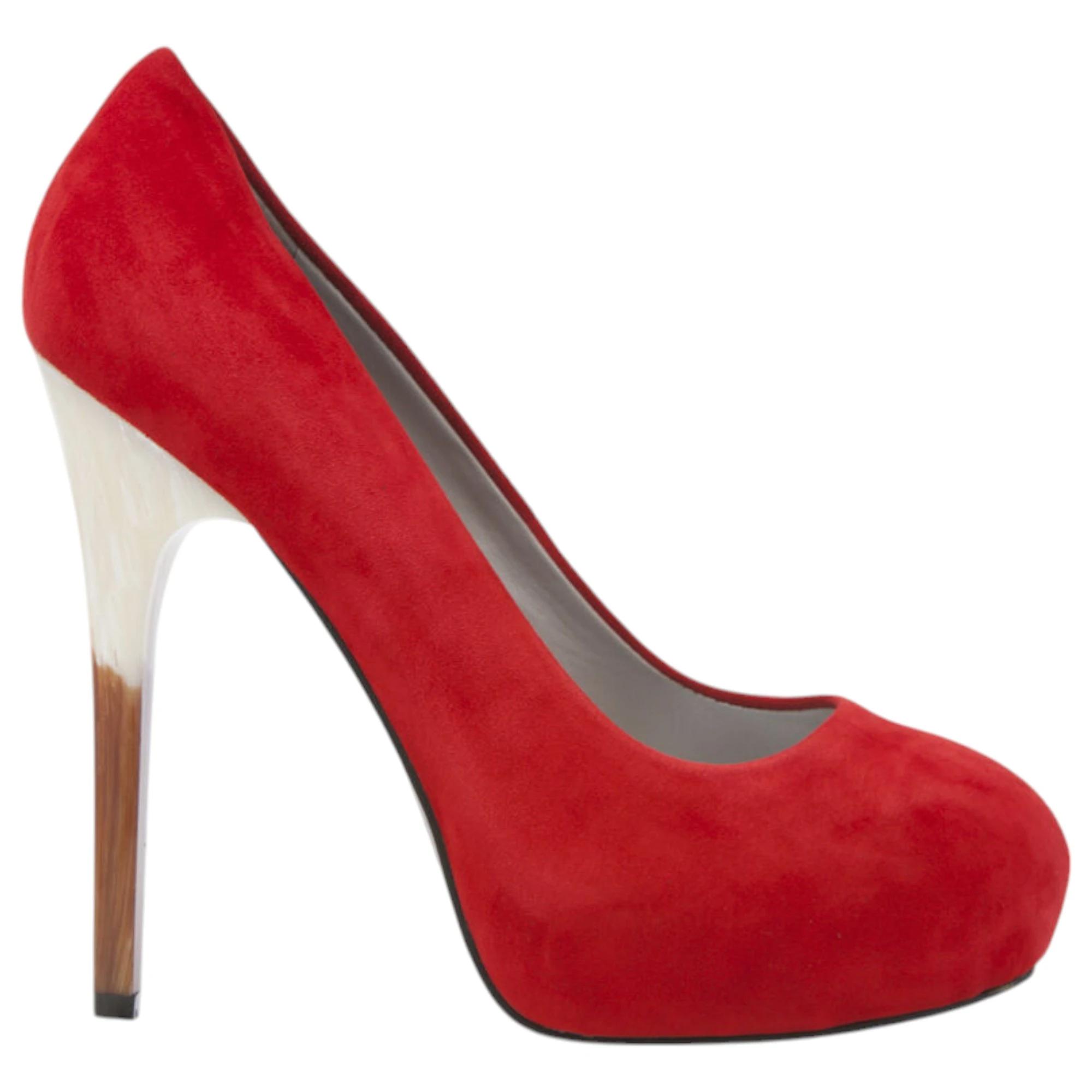 2 Zasel Womens Layla Suede Leather High Stiletto Heels Races Shoes RED, 2 of 3