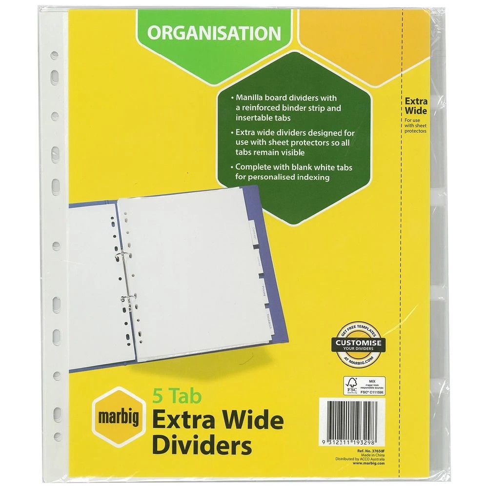 1 Marbig A4 Extra Wide Insertable Divider 5 Tab, 1 of 1