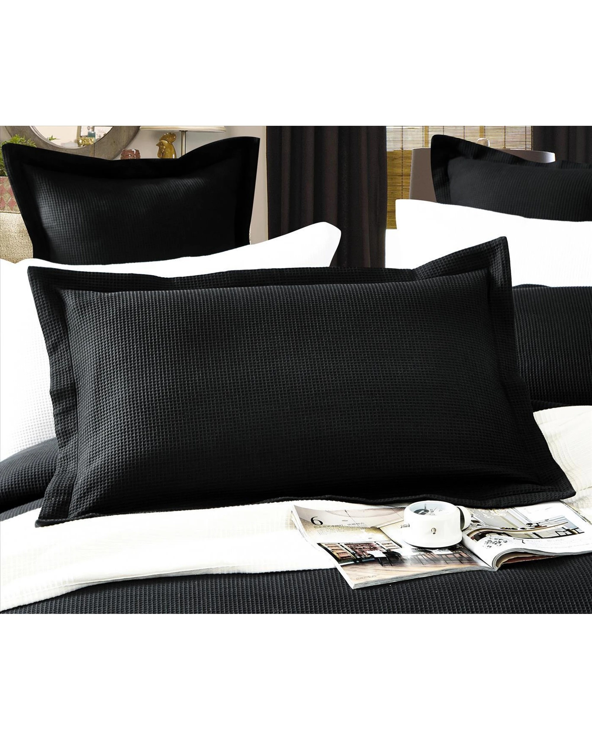 2 Cotton More 100% Premium Cotton Waffle Quilt Cover Set Double - Black, 2 of 4