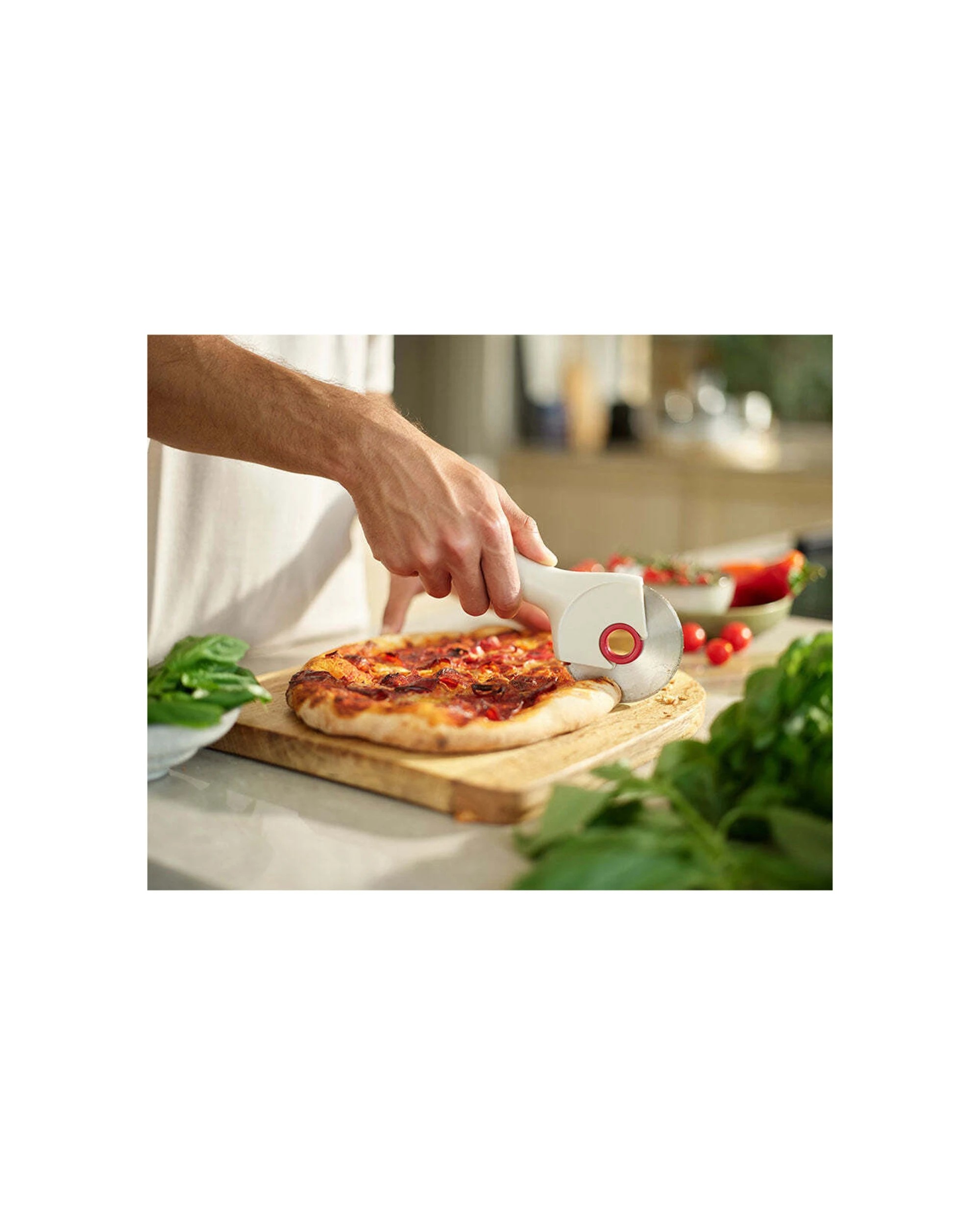 2 Joseph Joseph Ringo Pizza Wheel Cutter Stainless Steel 22cm Easy Clean Stone - White, 2 of 5