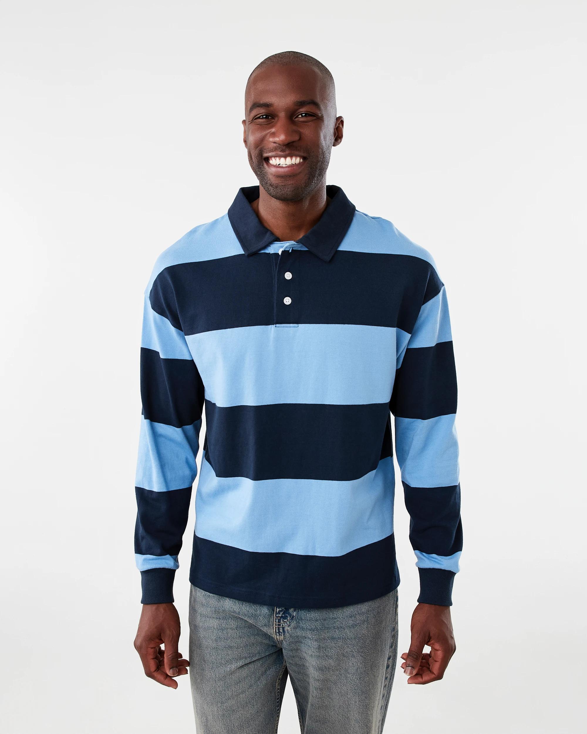 1 Long Sleeve Striped Rugby T-shirt Blu Stripe, 1 of 6
