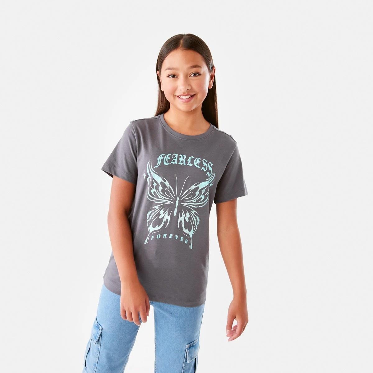 1 Short Sleeve Print T-shirt Btrfly Gry, 1 of 8