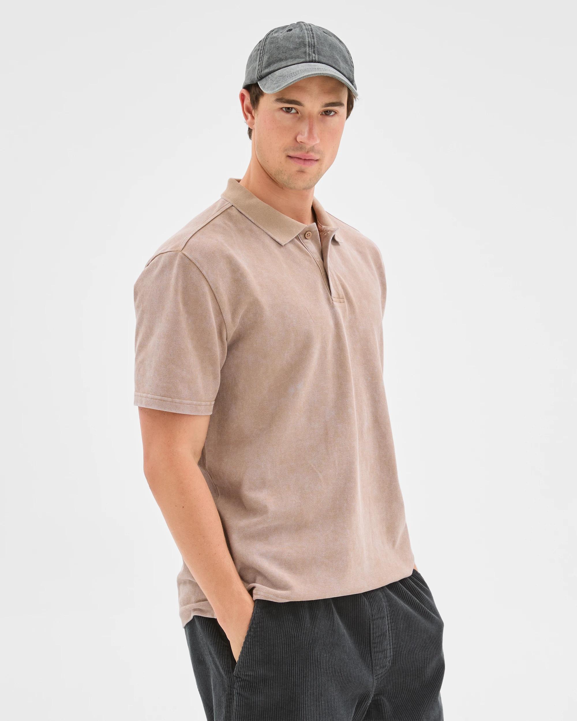 5 Commons Australian Cotton Overdyed Pique Polo Top TIMBER, 5 of 6