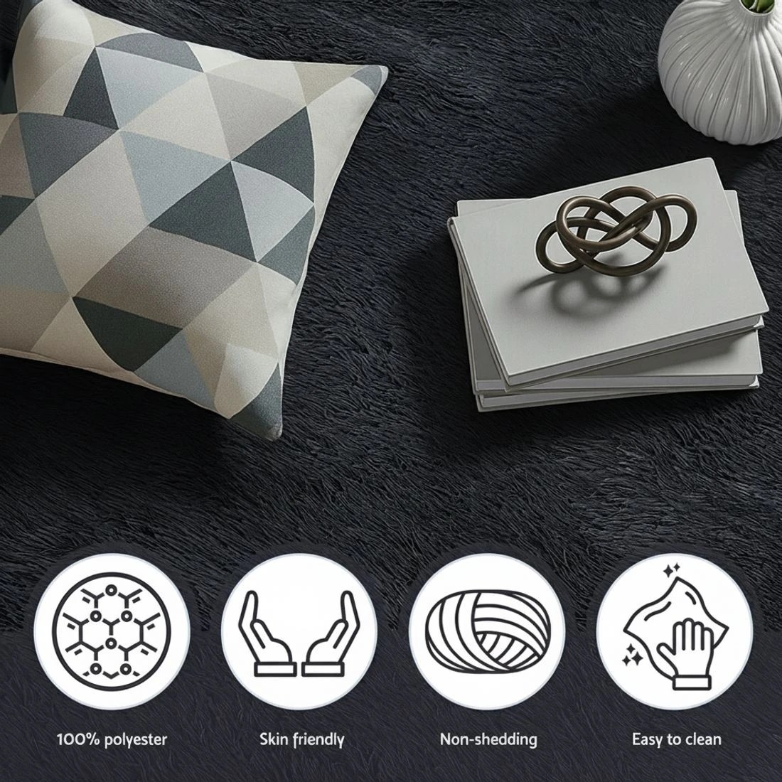 6 Artiss Floor Rug 140x200cm Plush Area Shaggy Rug Living Room Bedroom Carpet - Black, 6 of 9