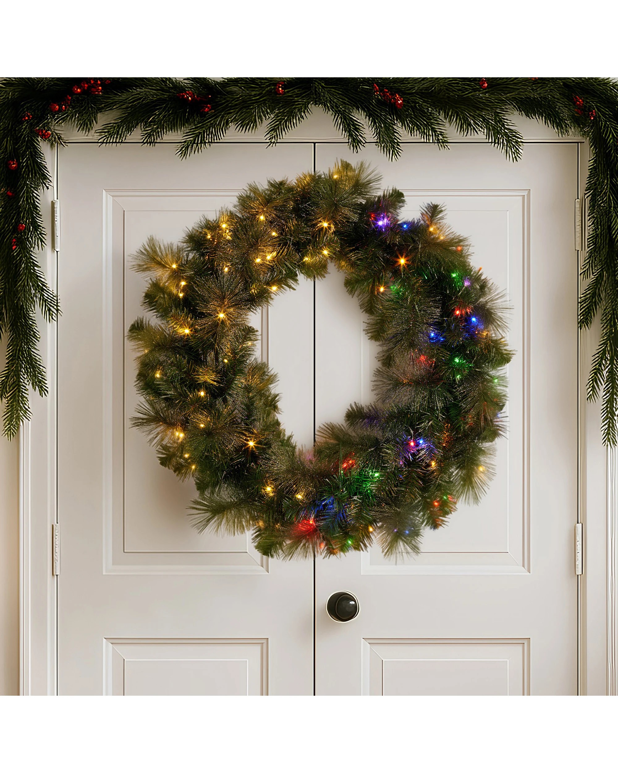 7 Christabelle 76cm Split Christmas Wreath With Led Lights For Double Front Doors Decoration, 7 of 8
