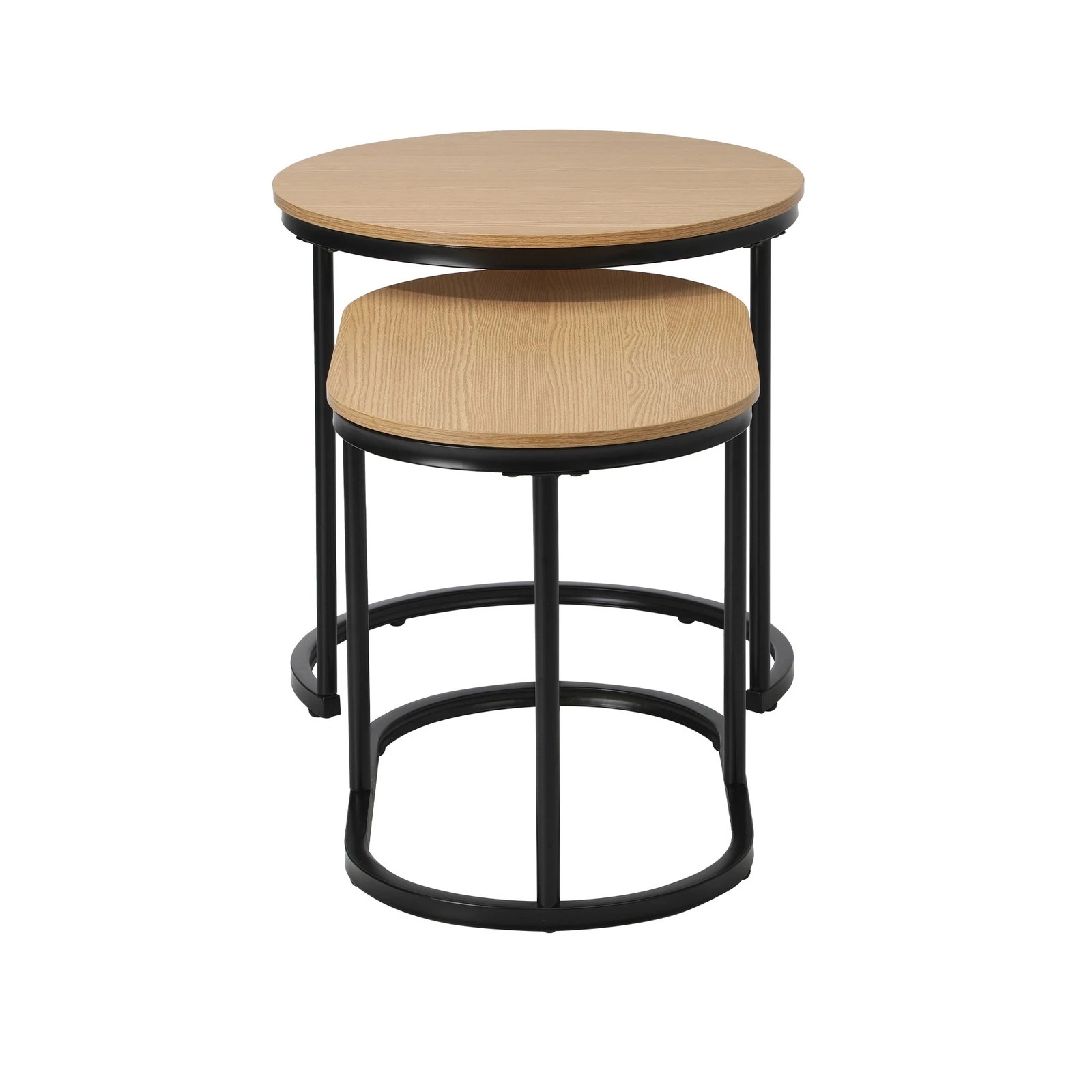 8 Oikiture Set of 2 Coffee Table Round Oval Nesting Side End Tables - Natural, 8 of 9