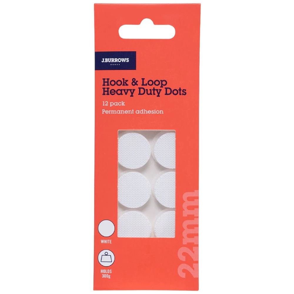 1 J.Burrows Hook & Loop Heavy Duty Adhesive Dots 22mm 12PK, 1 of 3