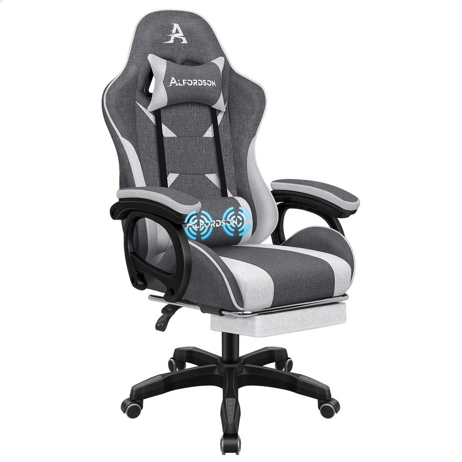 1 Alfordson Gaming Chair Office Massage Computer Fabric Seat Racing - Grey, 1 of 10