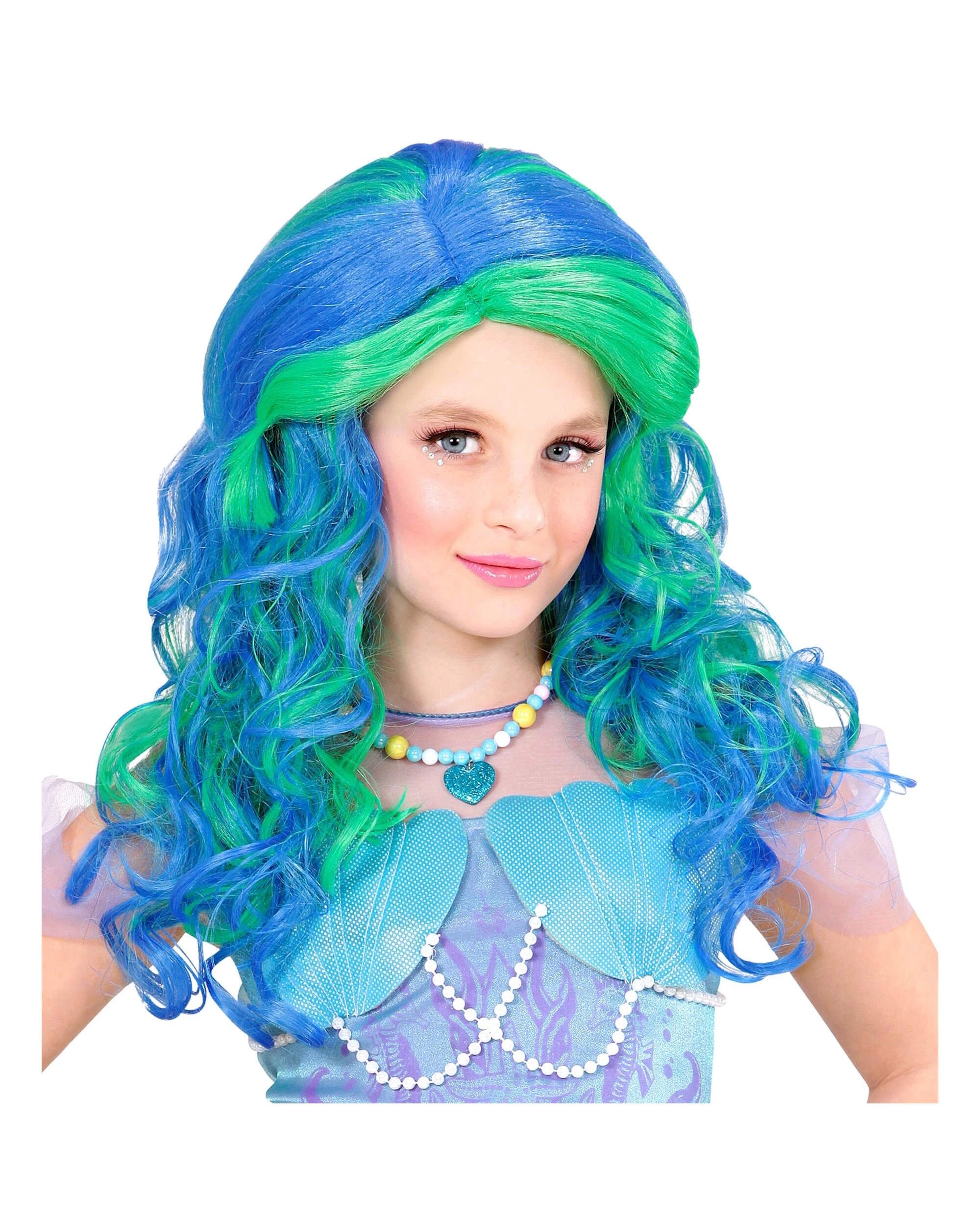 1 Widmann Kids Green and Blue Wavy Mermaid Wig - One Size - Blue, 1 of 3