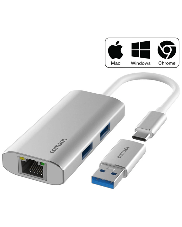Comsol Ethernet 3-Port USB-C Hub Silver