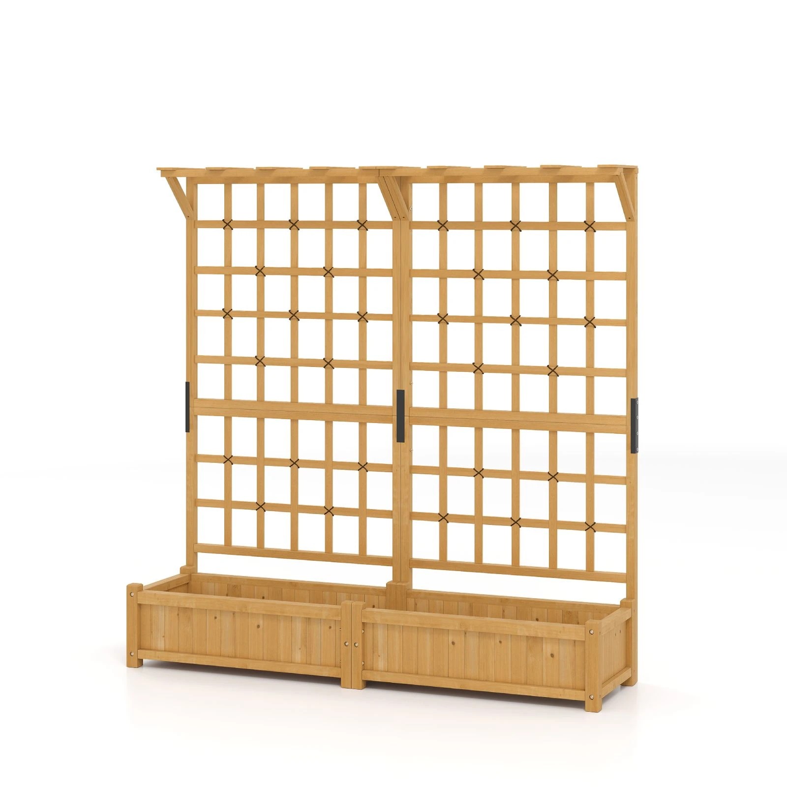 1 Costway 183CM Wood Raised Garden Bed Trellis Planter Box w/Hanging Roof Drainage Holes, 1 of 1