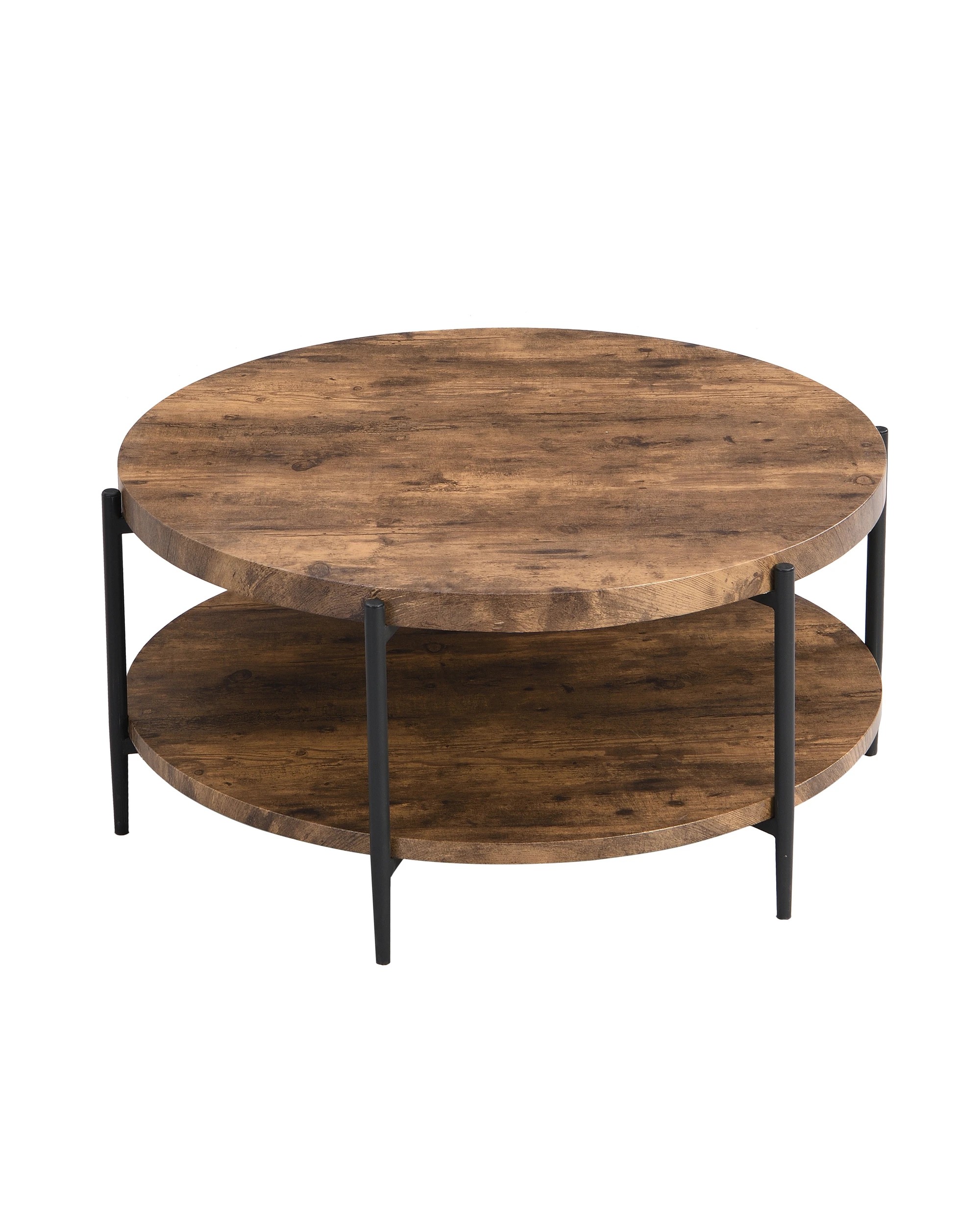 5 IHOMDEC 2-Tier Wooden Round Coffee Table - Brown, 5 of 10