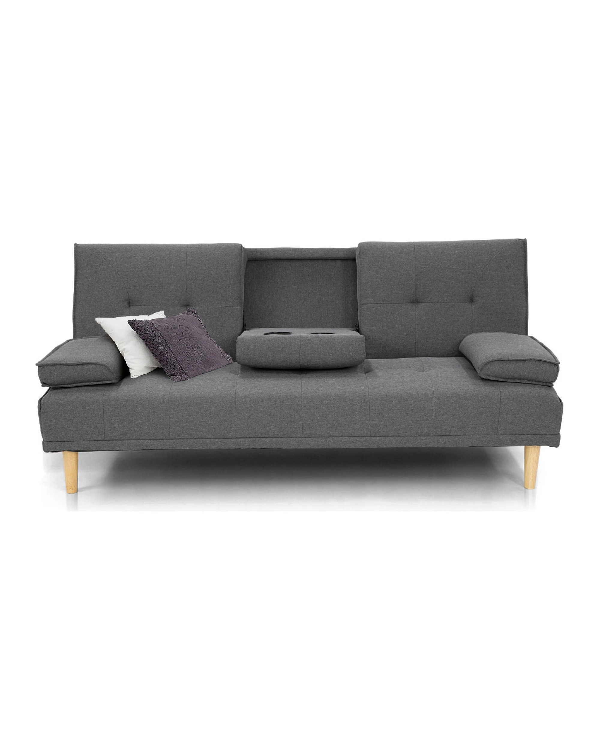 4 Sarantino Linen Fabric Sofa Bed Lounge Couch Futon - Grey, 4 of 9
