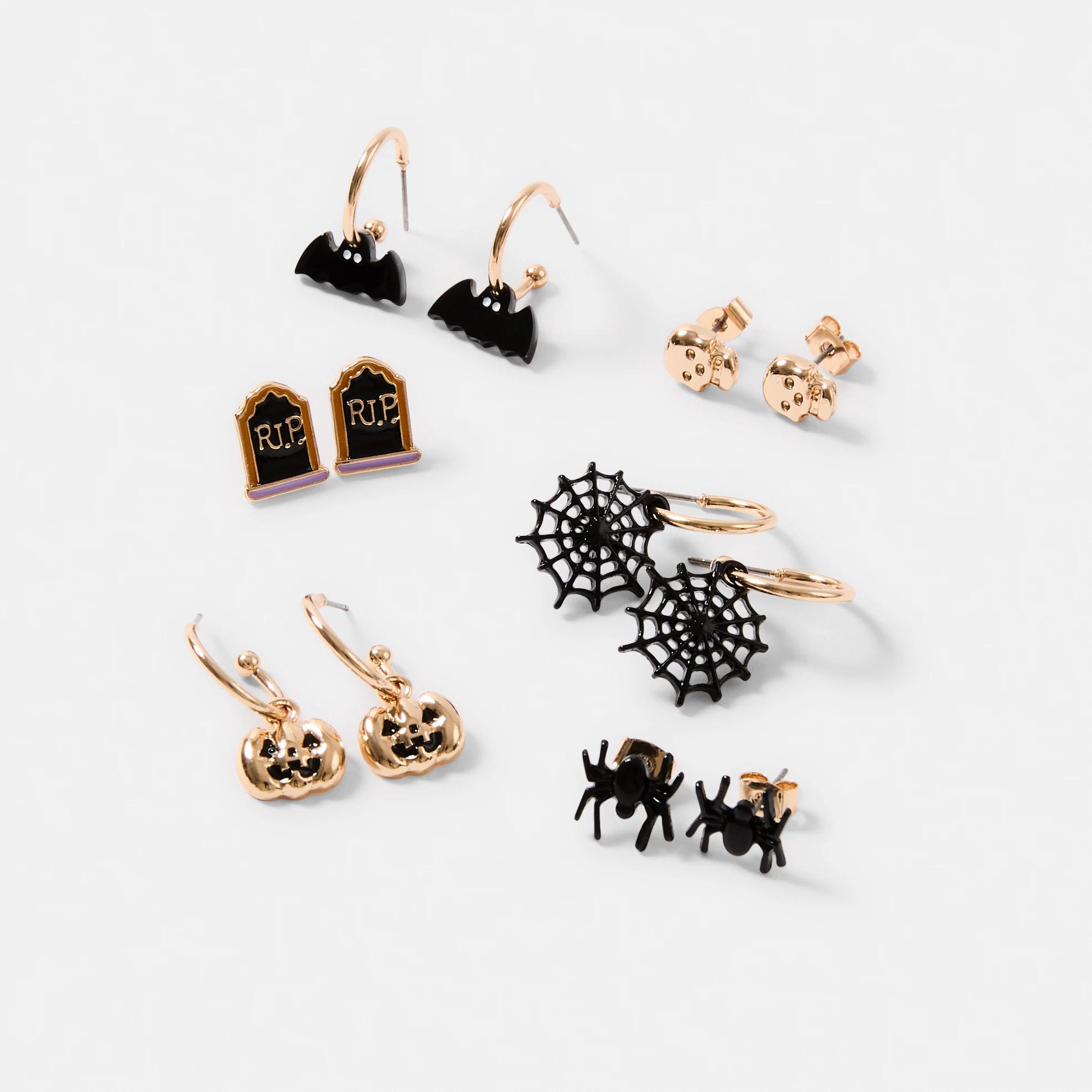 2 6 Pack Halloween Bat Earrings - Black and Gold Tone Gold, 2 of 4