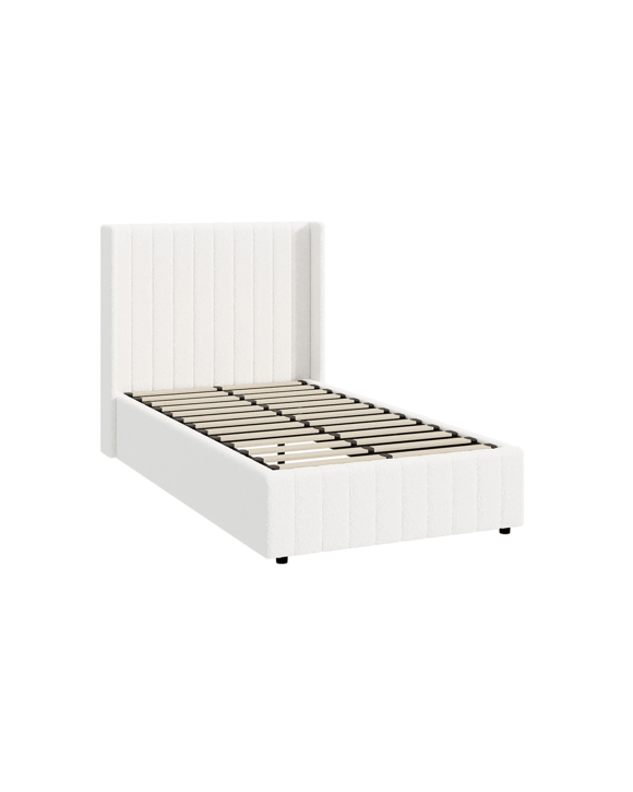 Oikiture King Single Bed Frame Gas Lift Base With Storage Boucle Fabric
 - White