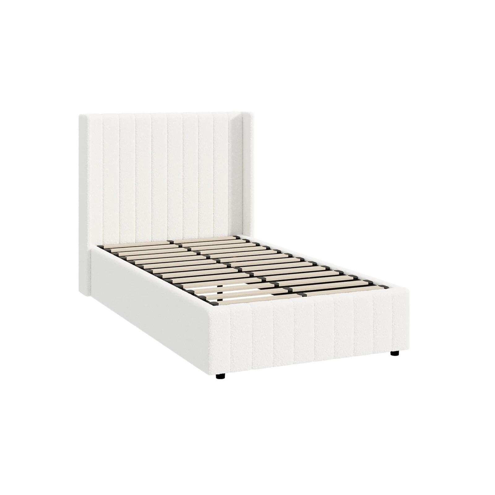 1 Oikiture King Single Bed Frame Gas Lift Base With Storage Boucle Fabric
 - White, 1 of 10