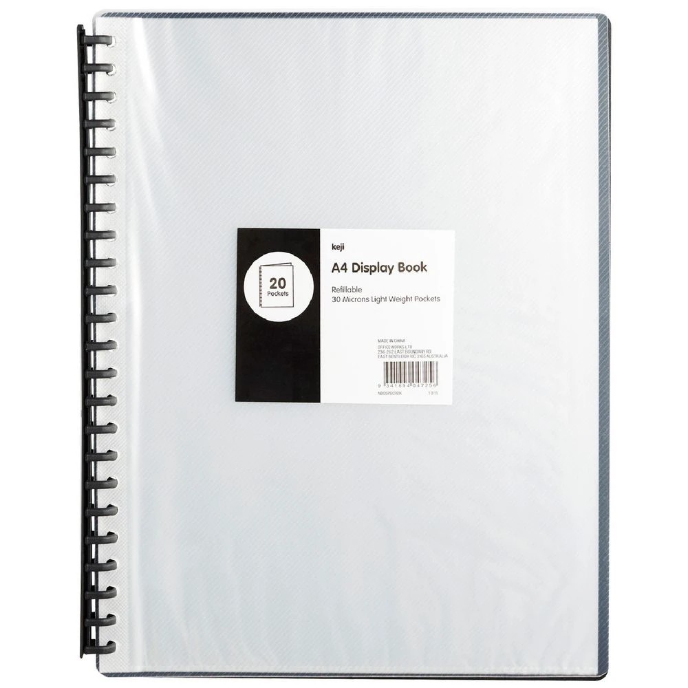 1 Keji Display Book A4 20 Pocket Refillable Clear and Black, 1 of 3