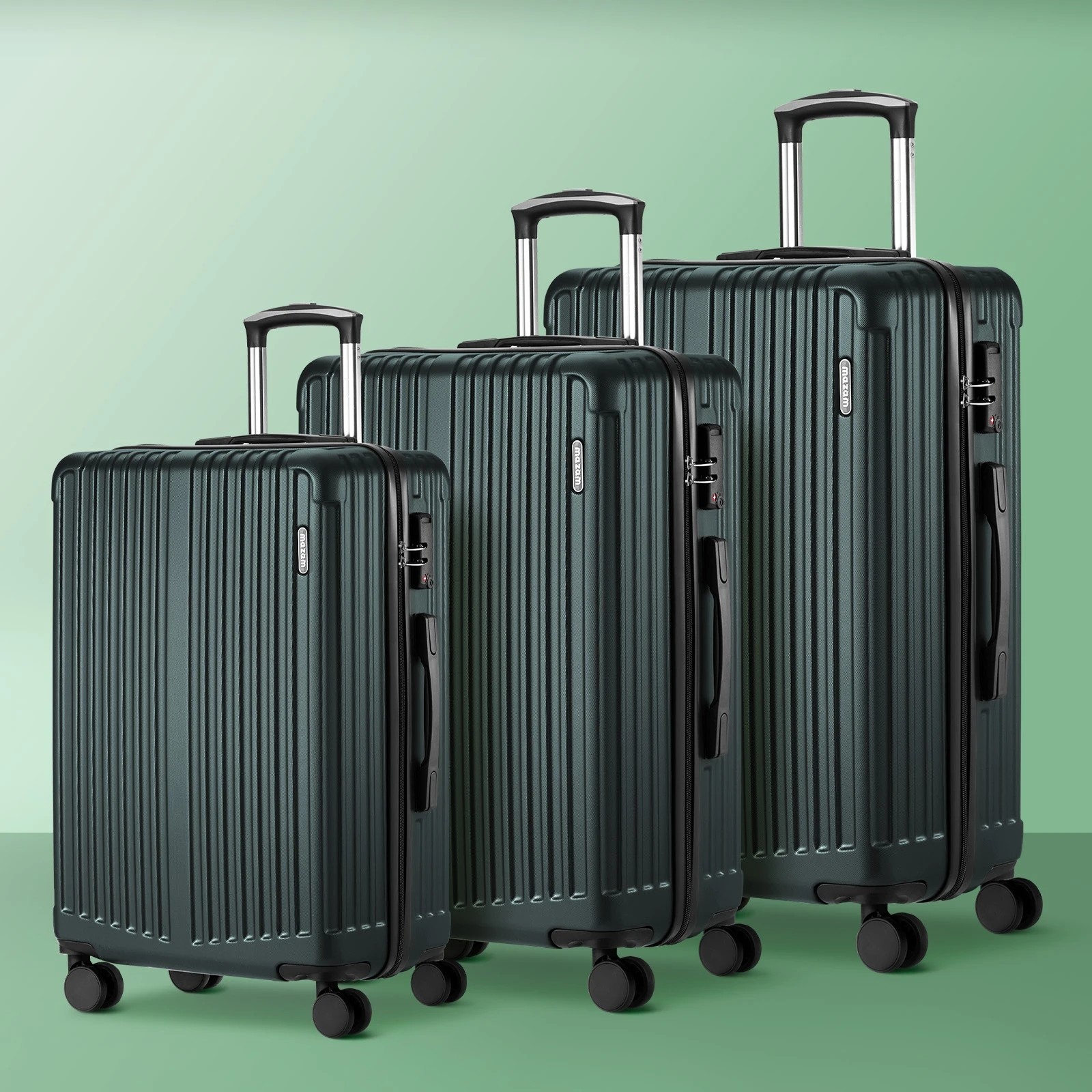 3 Mazam 3PCS Luggage Suitcase Trolley Set TSA Lock Hard Case - Green, 3 of 9