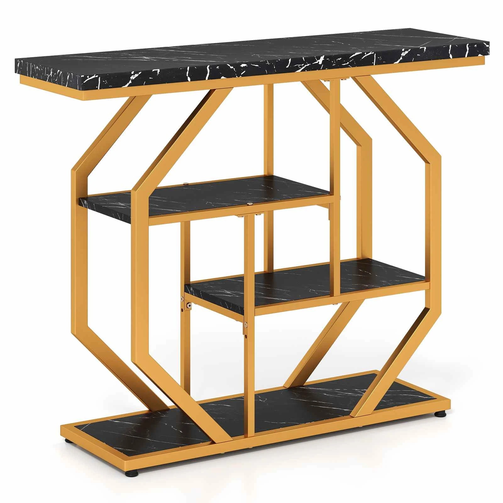 1 Costway 4-Tier Console Table Modern Entryway Table Faux Marble Sofa Table, 1 of 5