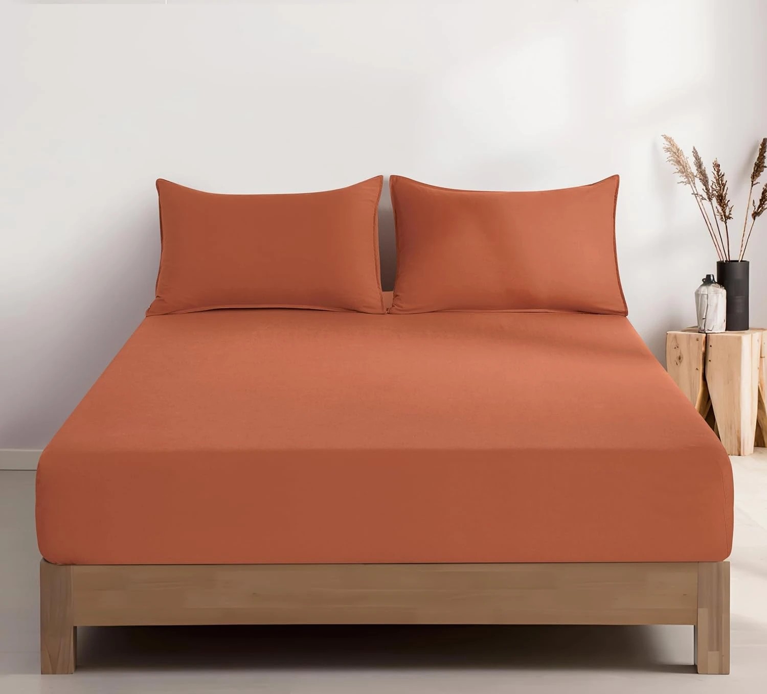 1 CleverPolly 100% Vintage Washed Microfibre Fitted Sheet Set - Terracotta - Queen Bed, 1 of 5