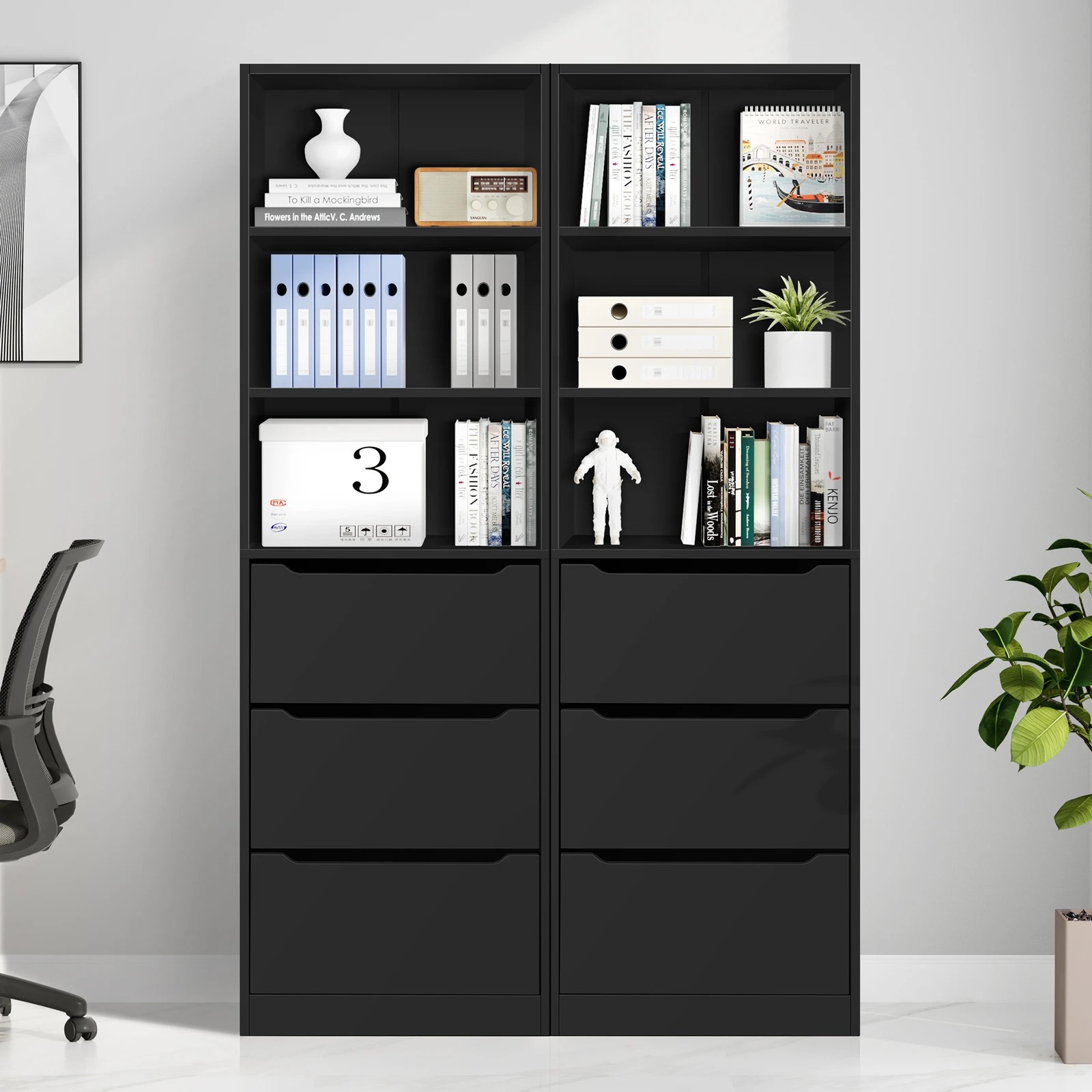 3 Alfordson Chest of 3 Drawers Office Storage Cabinet Tallboy Bedroom - Black, 3 of 10